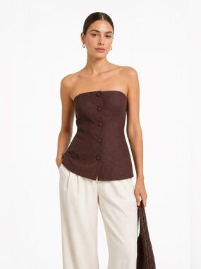 Bailey 44 Strapless Button-Front Top Size S Linen Blend NWOT chic boho 90s beach